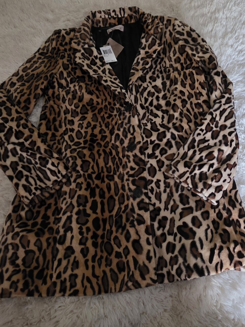 Philosophy Faux Fur Leopard Print Notch Lapel Button Closure Sz. S NWT